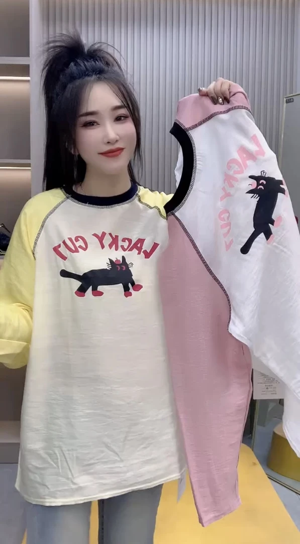 欧洲站2025夏季新款字母小猫拼接明线防晒t恤女时尚洋气百搭上衣