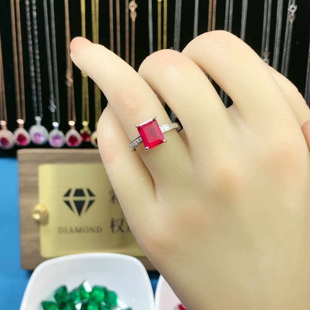 红宝石戒指银S925镶嵌