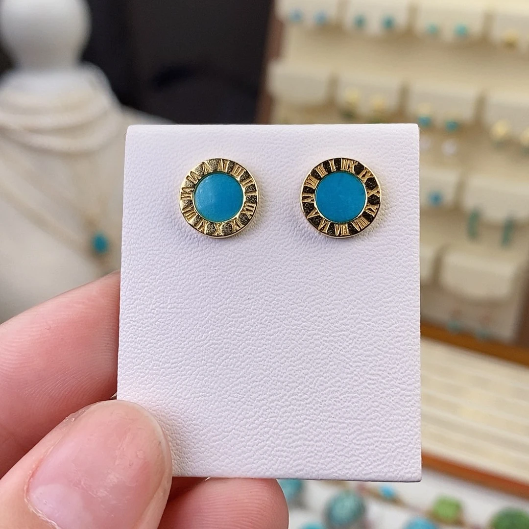 绿松石耳饰银S925镶嵌