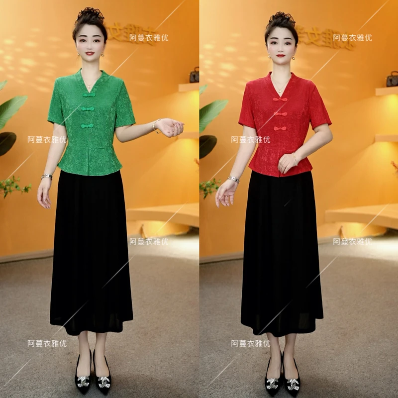 【衣雅严选】8206-1824#新款云锦丝提花刺绣盘扣假两件显瘦连衣裙
