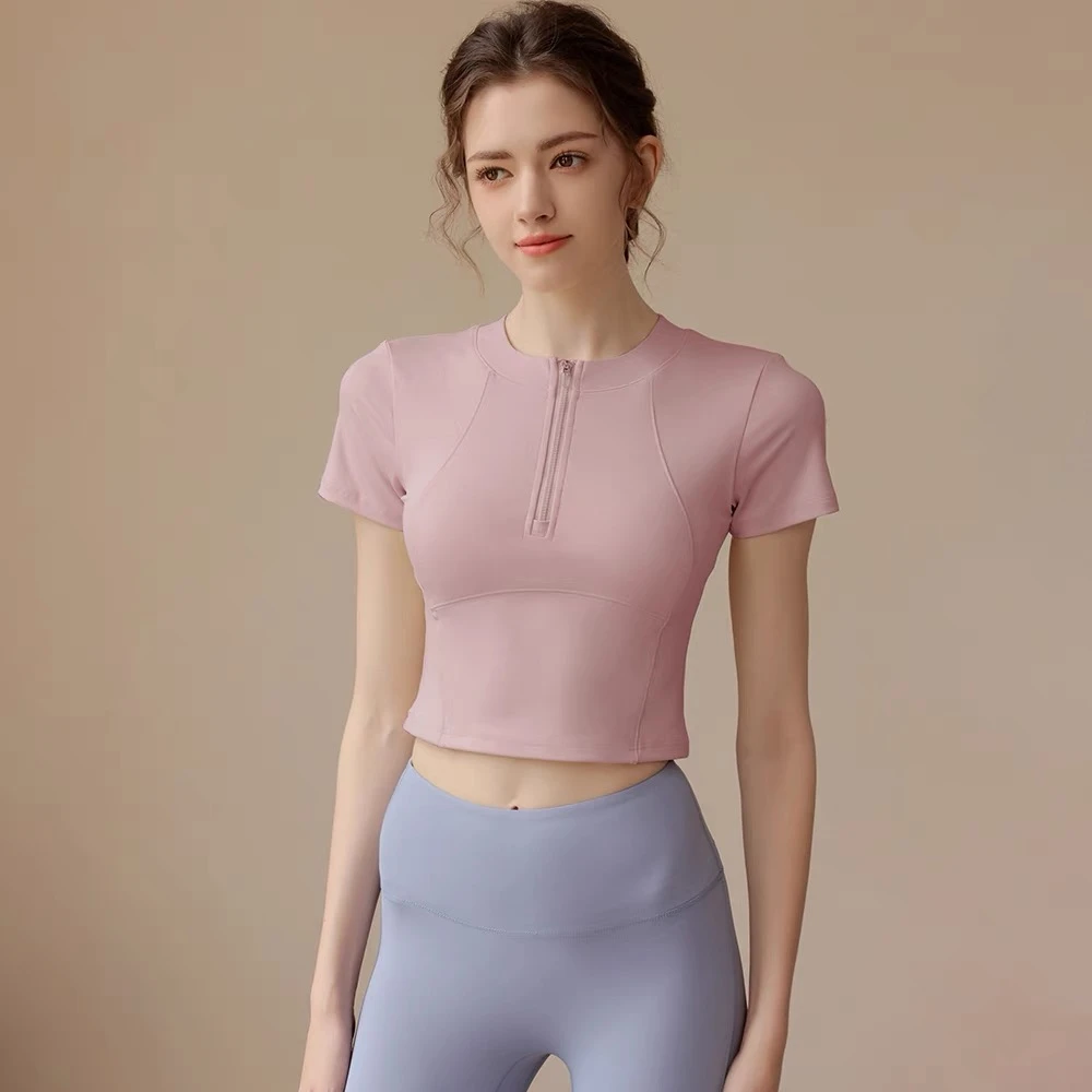 199瑜伽服上衣女夏季健身衣运动服普拉提训练套装新款短袖带胸垫