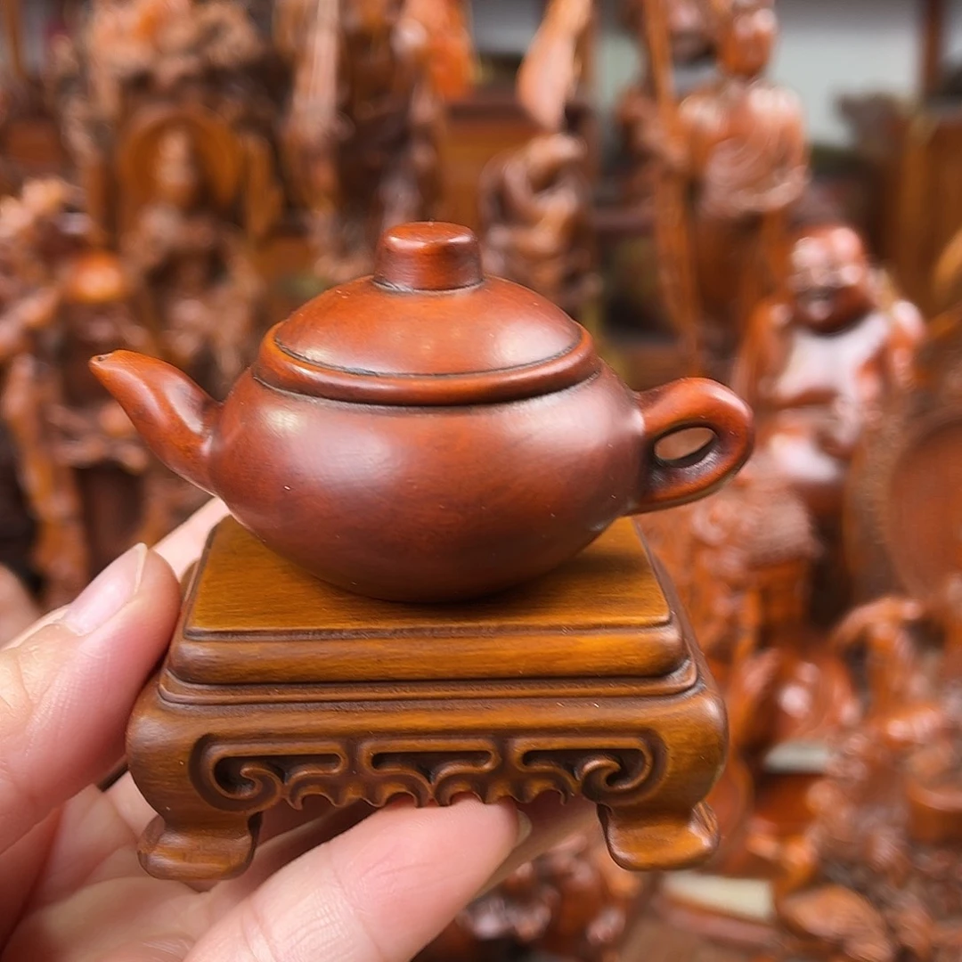 黄杨木黄杨木雕刻壶 ➕底座