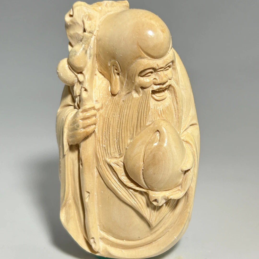 猛犸牙雕奶黄寿星把件55*30*18mm假一罚四X1144