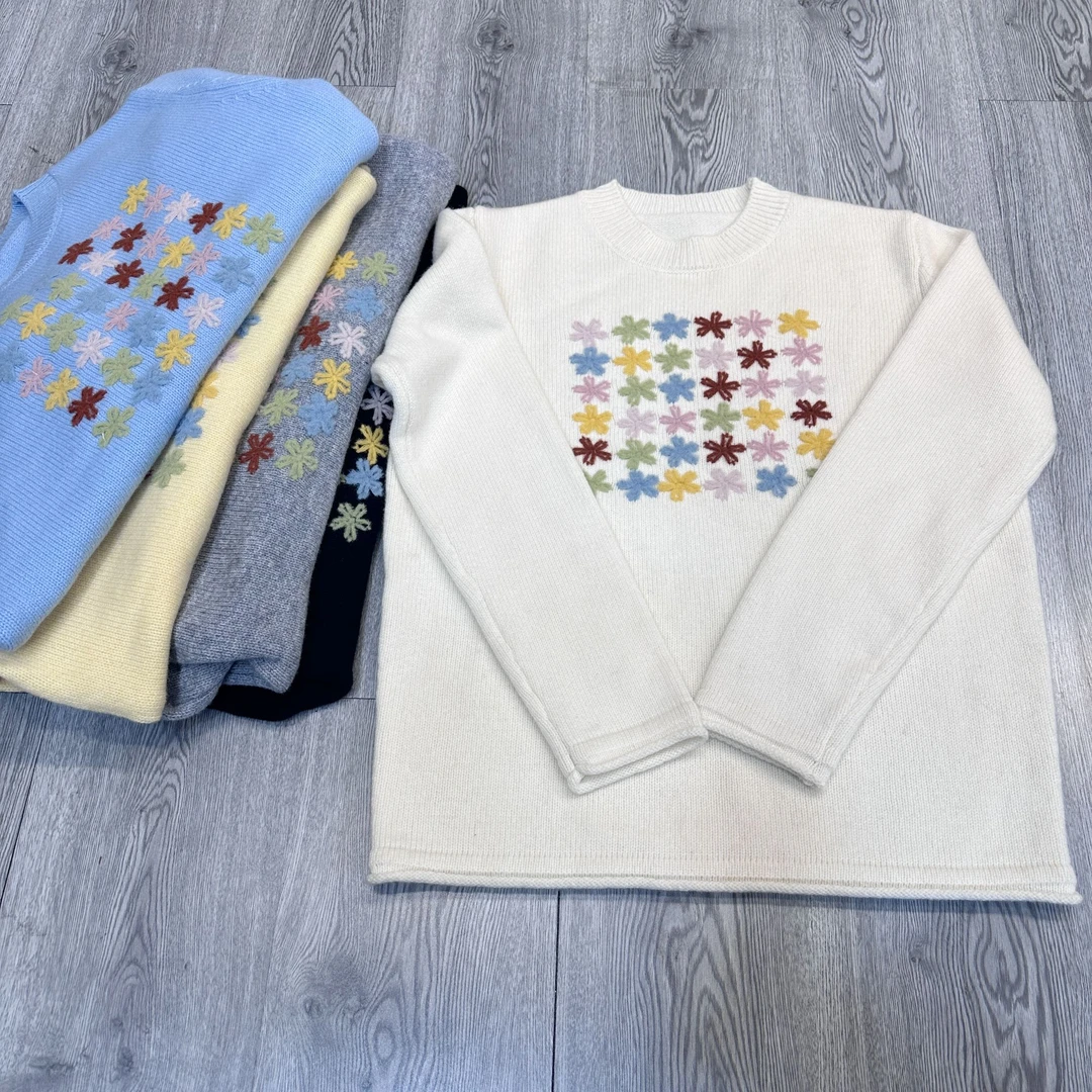 秋冬圆领领韩版刺绣重工加厚慵懒毛衣时尚女士百搭绵羊毛针织1214