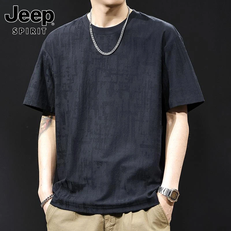 jeep吉普肌理感提花短袖t恤男夏季2025新款大码高端衣服潮牌男款