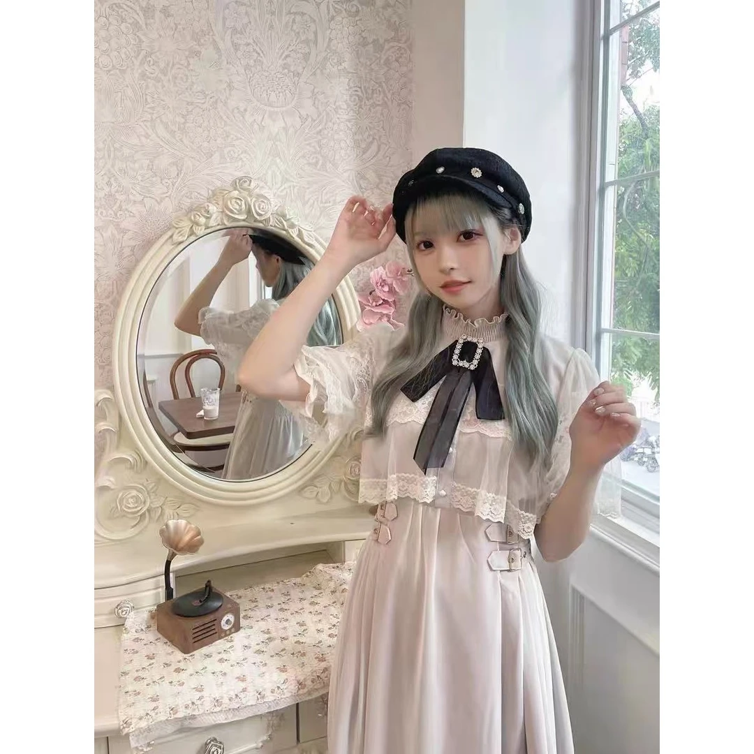 rojita少女公主日系爆款系蕾丝罩纱斗篷小众炸街白色jk连衣裙子