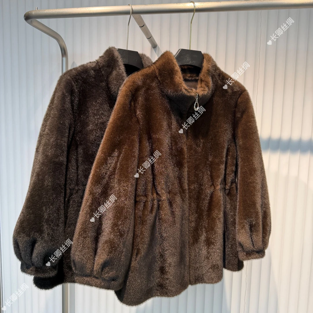 【长卿】高奢系列 秋冬厚款拉链内收腰水貂绒外套D1302