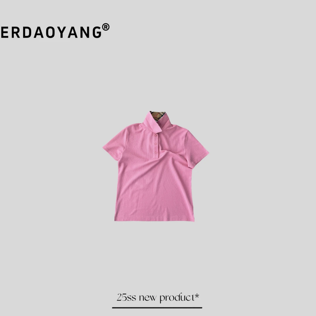 ERDAOYANG "" 夏季新款撞色格纹翻领短袖DXA091