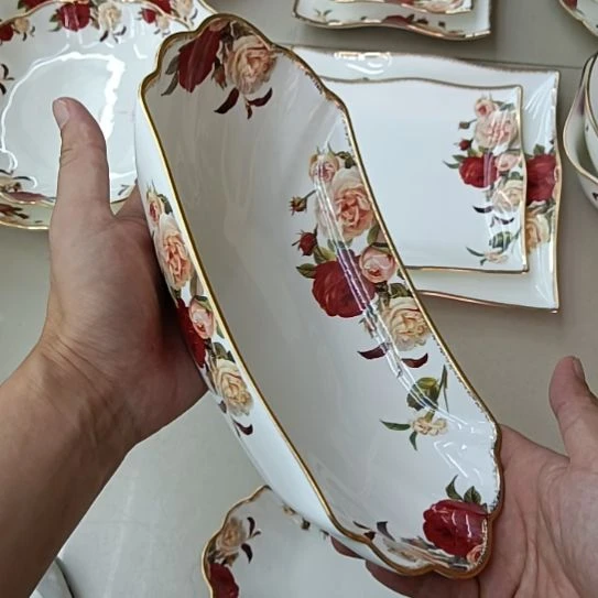 新疆西藏拍2个包邮金秋玫瑰长26厘米宽13厘米高5厘米船型盘