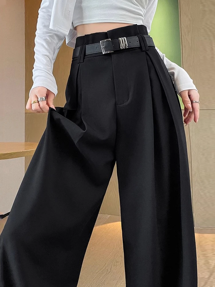 【送皮带】黑色西装裤子女春秋新款高腰垂感休闲裤窄版直筒阔腿裤