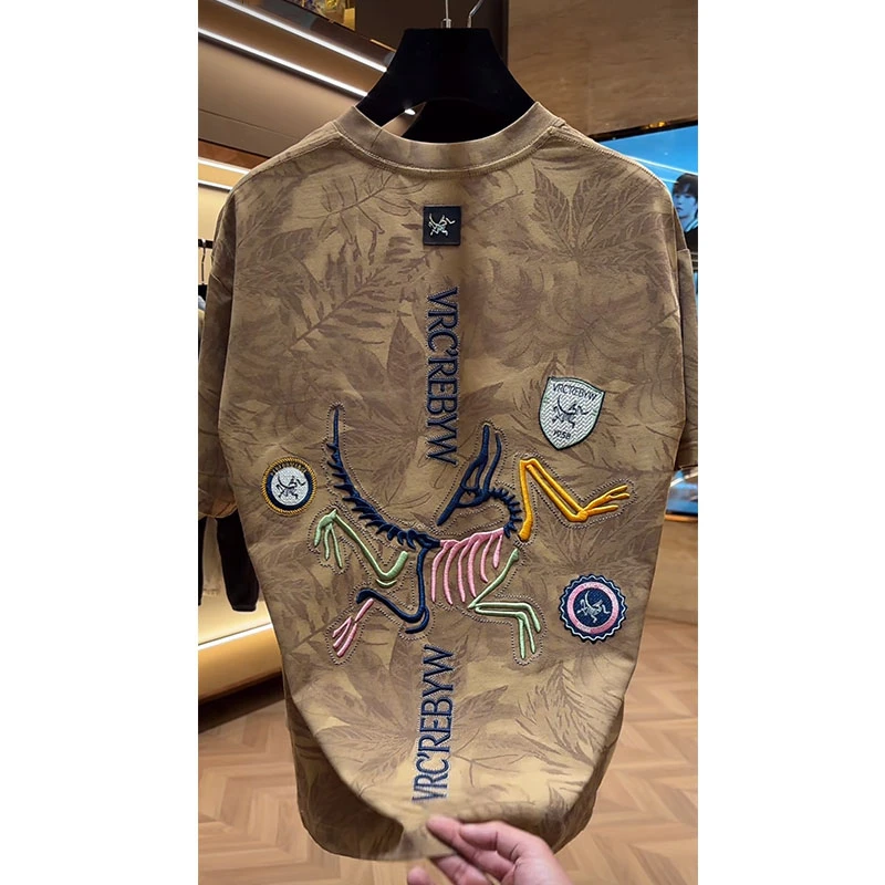 欧货轻奢高定大牌男装上衣2025夏季新款鸟家字母刺绣宽松短袖体恤