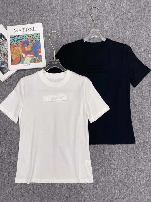 253698夏季新款字母印花圆领基础款短袖T恤