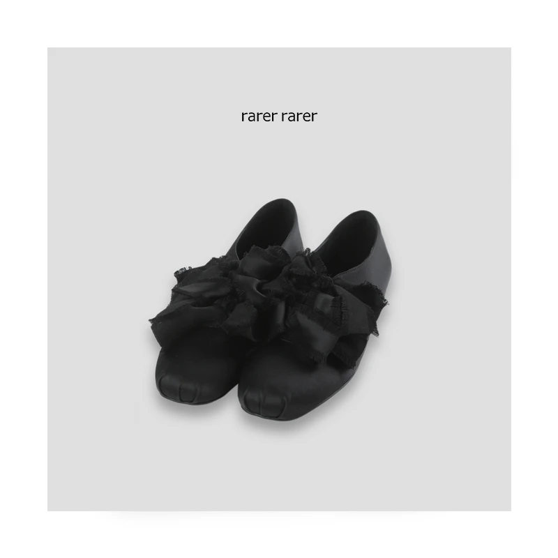 【rarer rarer】黑色缎面复古蝴蝶结芭蕾单鞋 2505003