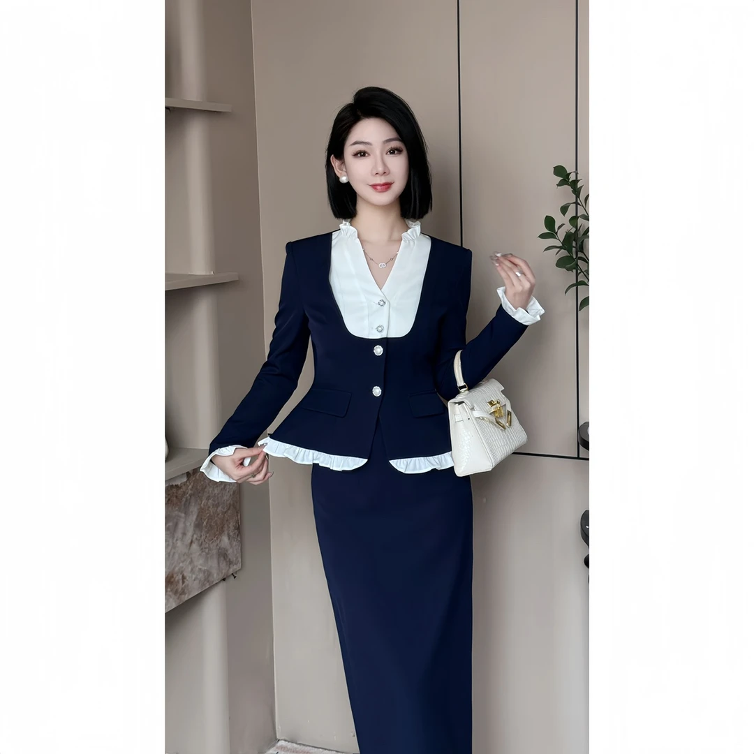 格娜新款春季穿搭一整套通勤上班族修身显瘦长袖时尚半身裙两件套