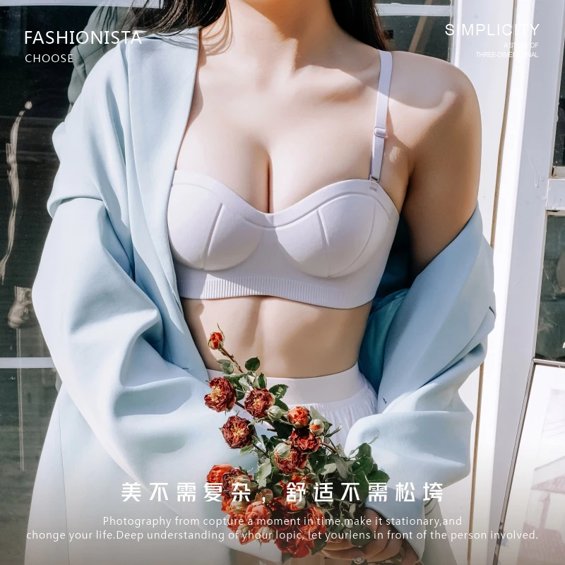 小胸聚拢防下垂女士性感纯欲风舒适无钢圈无痕美背文胸