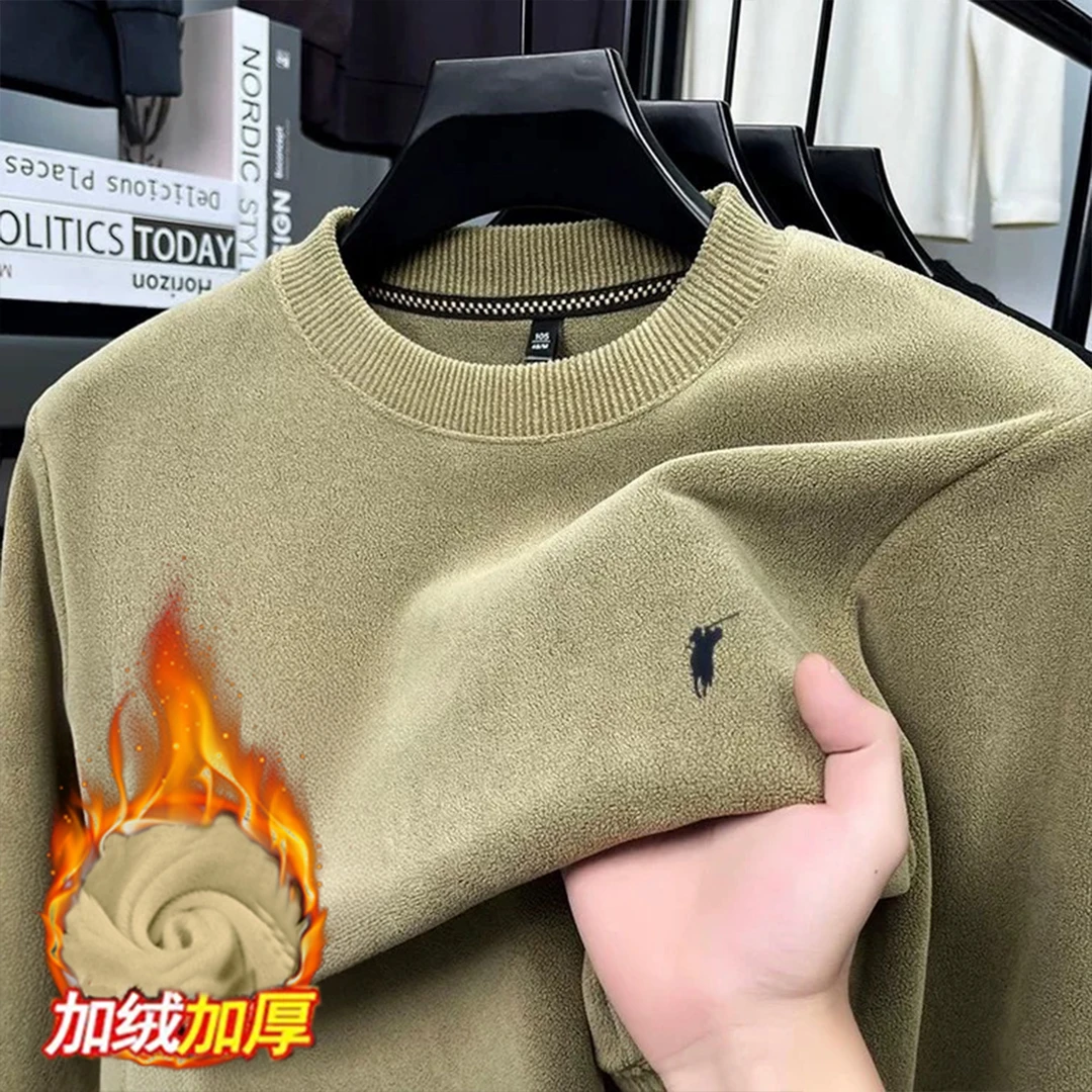 男士冬季新款刺绣双面加厚奥粒绒圆领卫衣纯色套头T恤打底衫