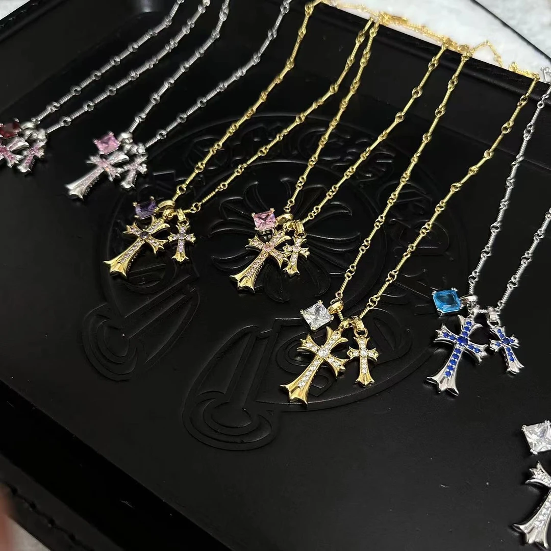 坠链均925银 克罗心吊坠项金色ins项链毛衣链复古轻奢时尚不掉色