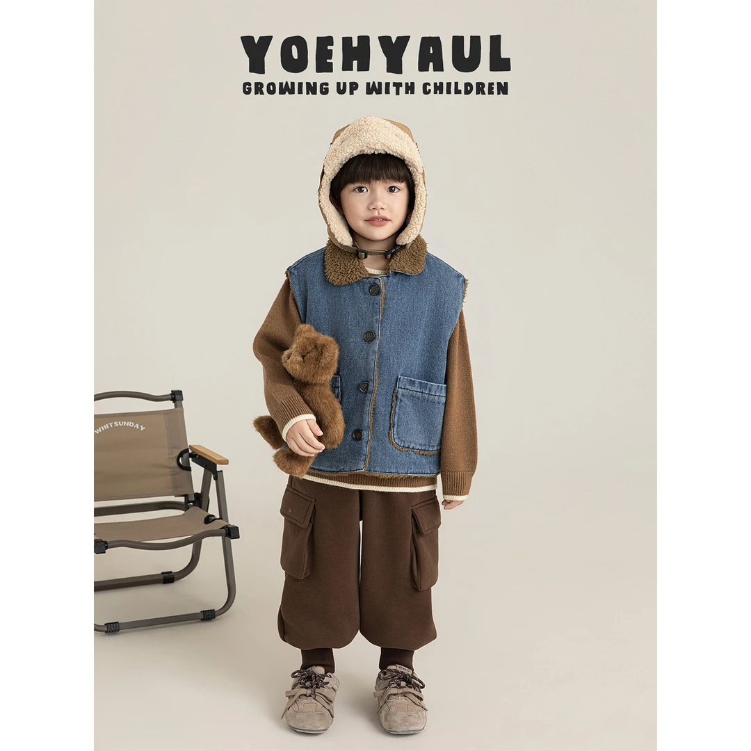 YOEHYAUL/幼悠冬二波 男童童装防着凉加绒痞帅牛仔汉服马甲 N7171