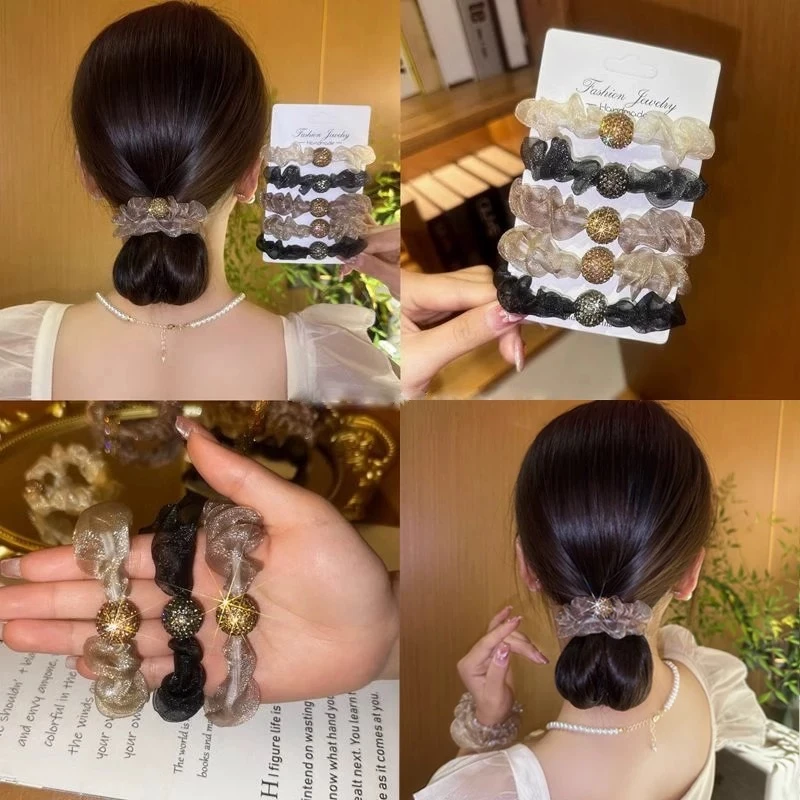 【10根装】新款欧根纱闪珠头绳女简约气质扎头发绳皮筋高弹力发圈