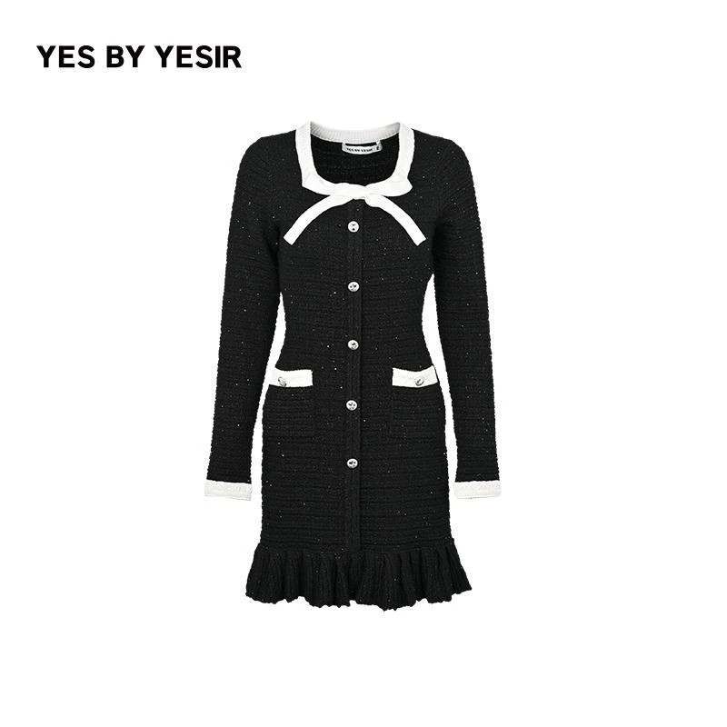 叶谦原创设计秋冬闪耀派对绵羊毛针织连衣裙YDFLC27543