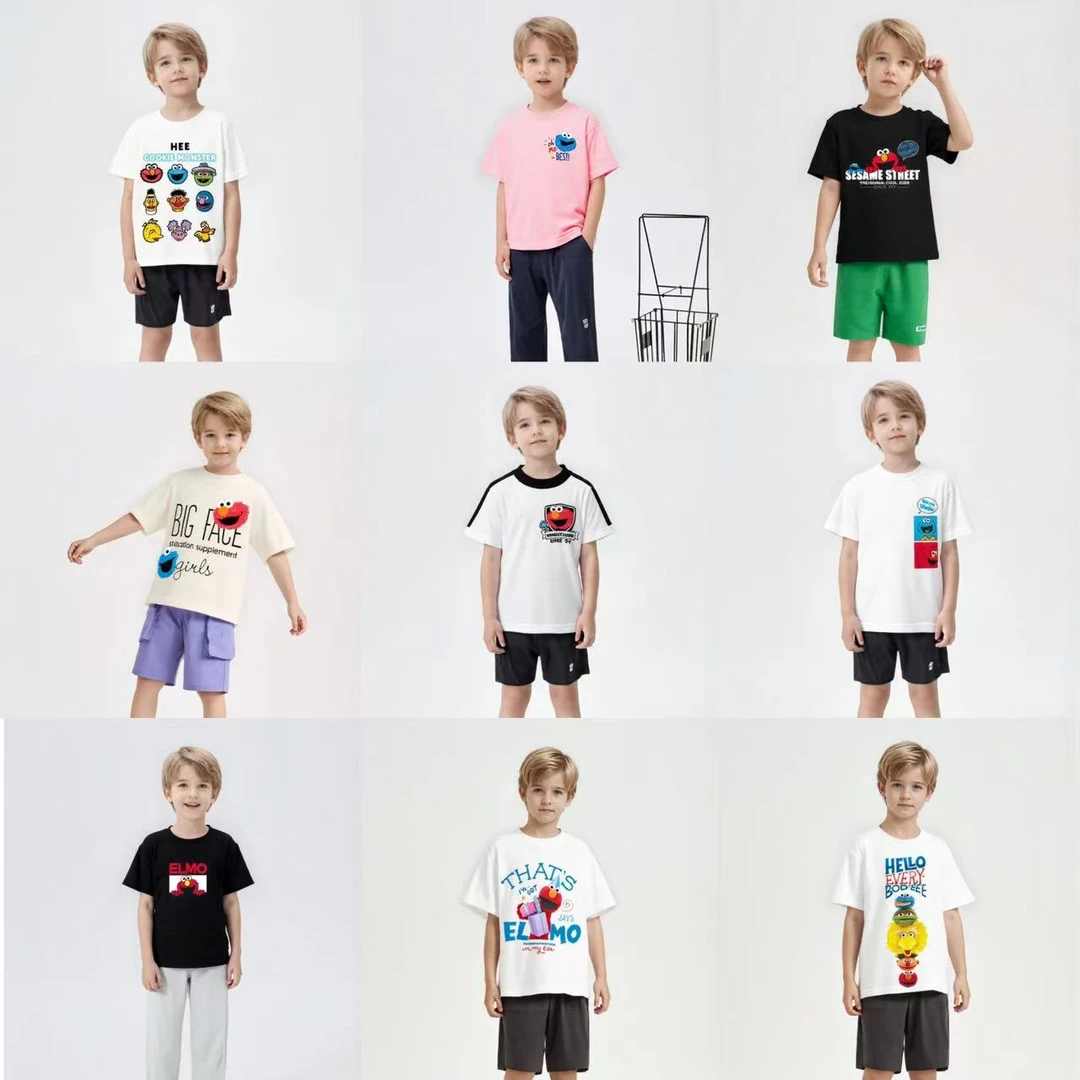芝麻街19短袖夏季男女童中性T恤夏装圆领休闲儿童纯棉透气短袖