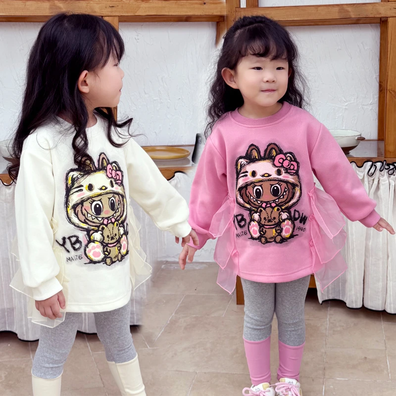 女童秋季新品套装儿童卡通印花T恤打底裤两件套休闲宽松舒适童装