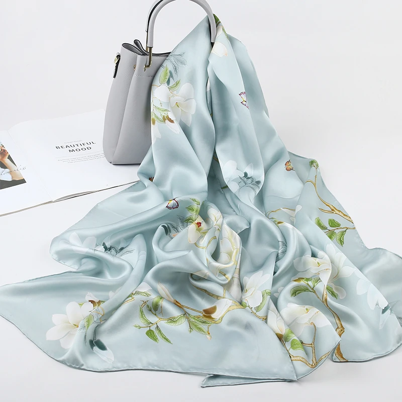 达芬奇密码2025新款172*53桑蚕丝送长辈百搭长巾时尚女玉蝶春叶