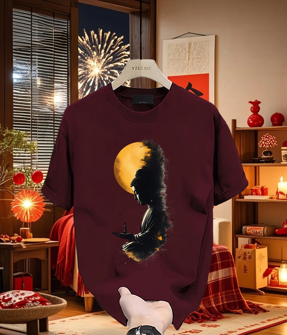 春夏新款国潮宽松印花纯棉短袖T恤男女同款休闲t恤时尚圆领百搭