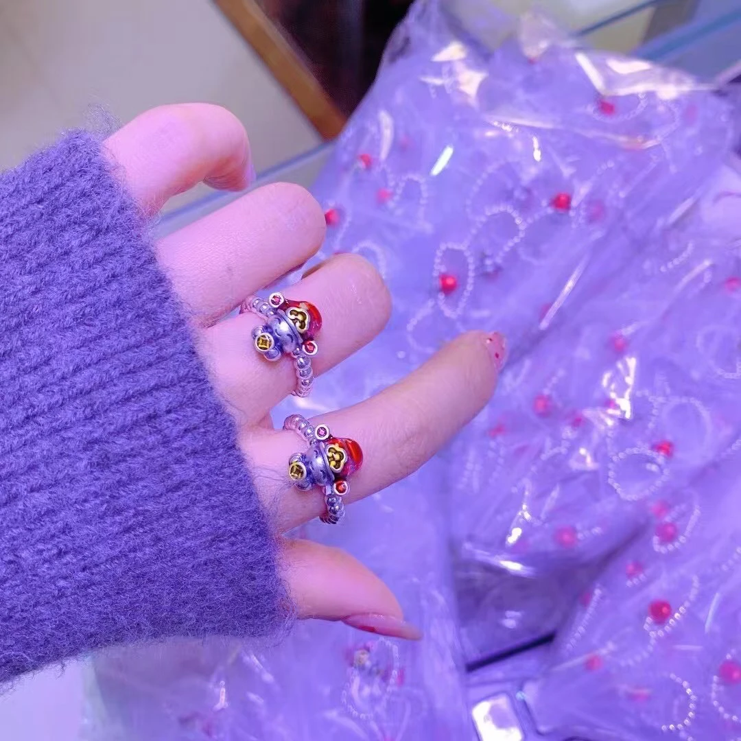 足银戒指 999足银财神珠珠转运珐琅彩纯银戒指弹力绳手工复古百搭