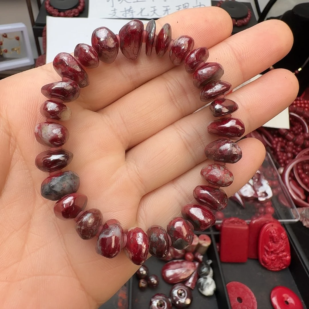 天然辰砂朱砂原矿随形手串68.27克