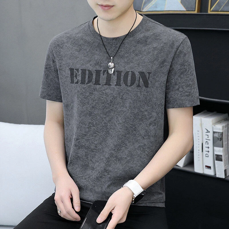 男式短袖T恤2025夏季高端欧货圆领上衣服复古休闲百搭半袖体
