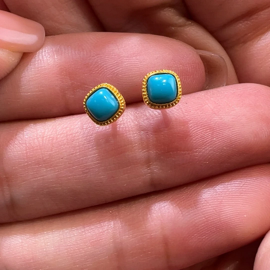 绿松石18K金镶嵌配件耳钉