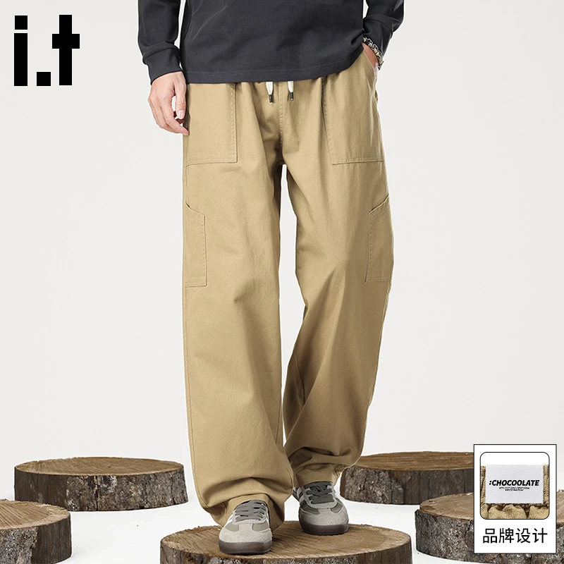 it :CHOCOOLATE潮牌卡其色工装裤男2025秋季新款直筒阔腿休闲裤子