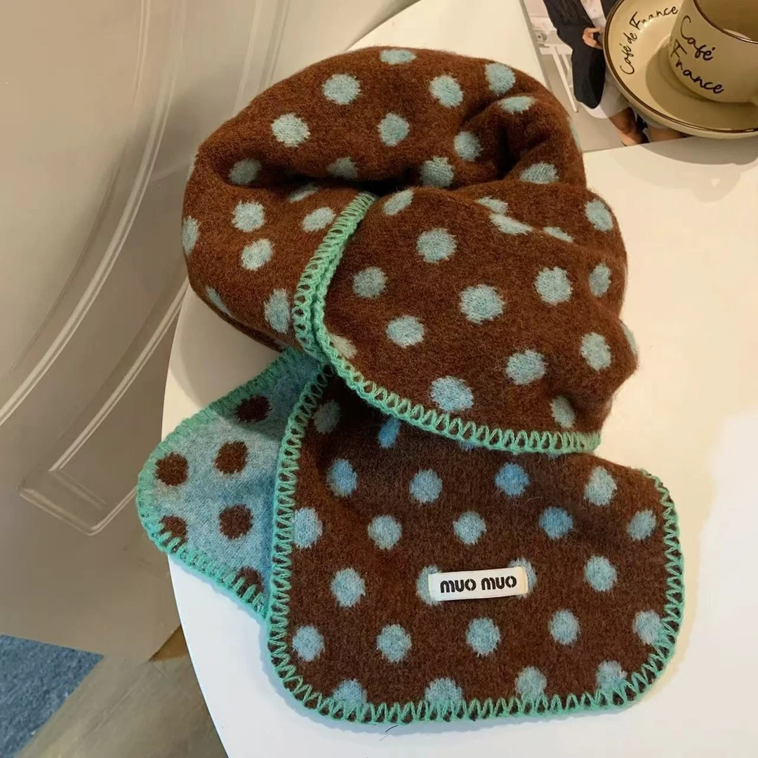 韩系波点双面针织围巾