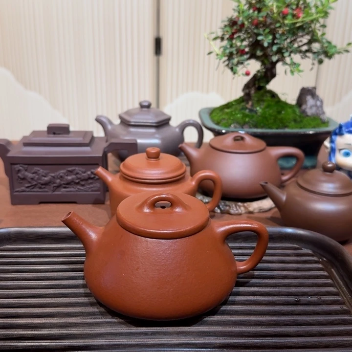 茶壶紫砂全手平盖石瓢朱泥带矿