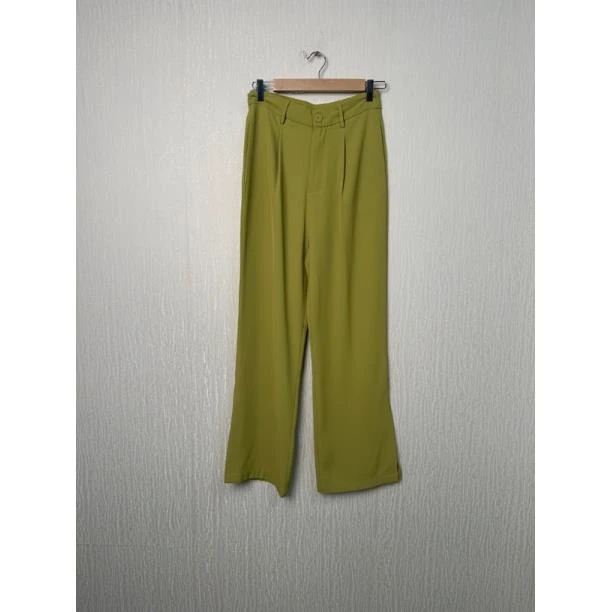 显瘦西装女裤微弹力绿色阔腿裤夏季长裤（D120）