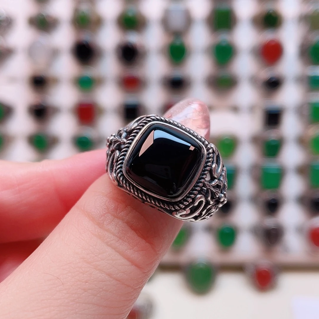 玛瑙/玉髓戒指银S925镶嵌