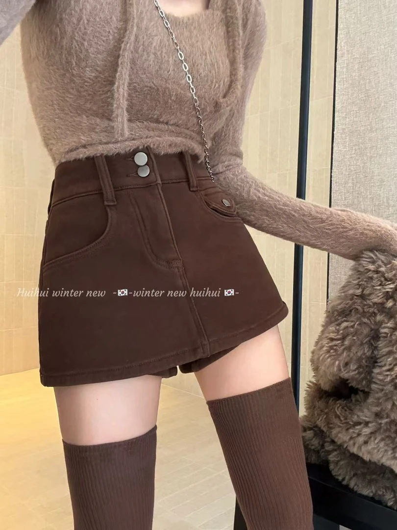 【HuiHui】东大门定制秋冬高腰辣妹风显瘦百搭裤裙（L0413）