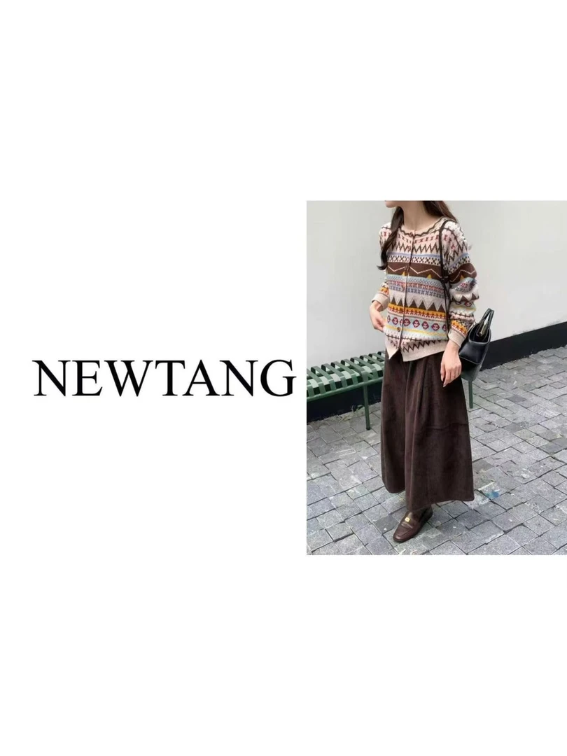 【海边的风】387秋冬新款复古民族风提花单排扣针织开衫女毛衣