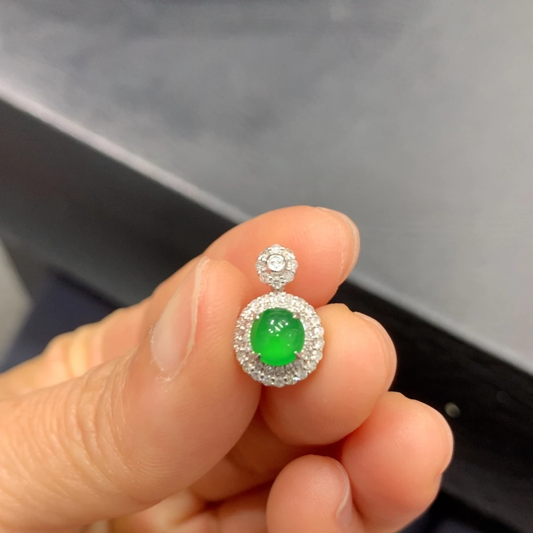 翡翠18K金镶嵌吊坠(不含链)