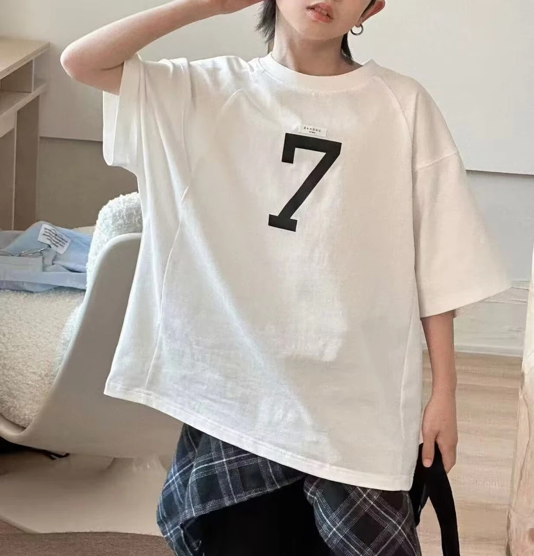 小白姐简约童装店铺 男童t恤短袖中大童宽松舒适半截袖T恤 25304