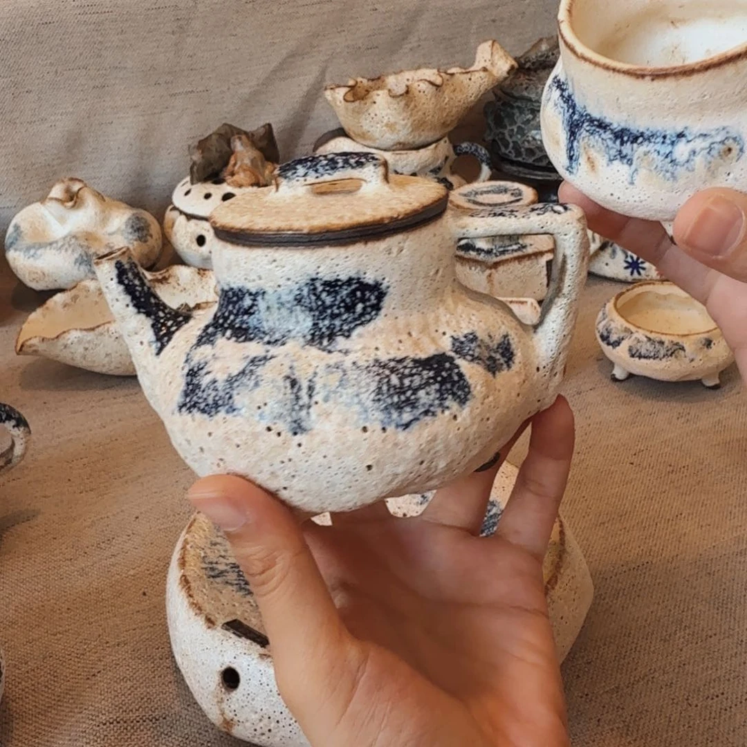 一壶一杯粉引三足系列