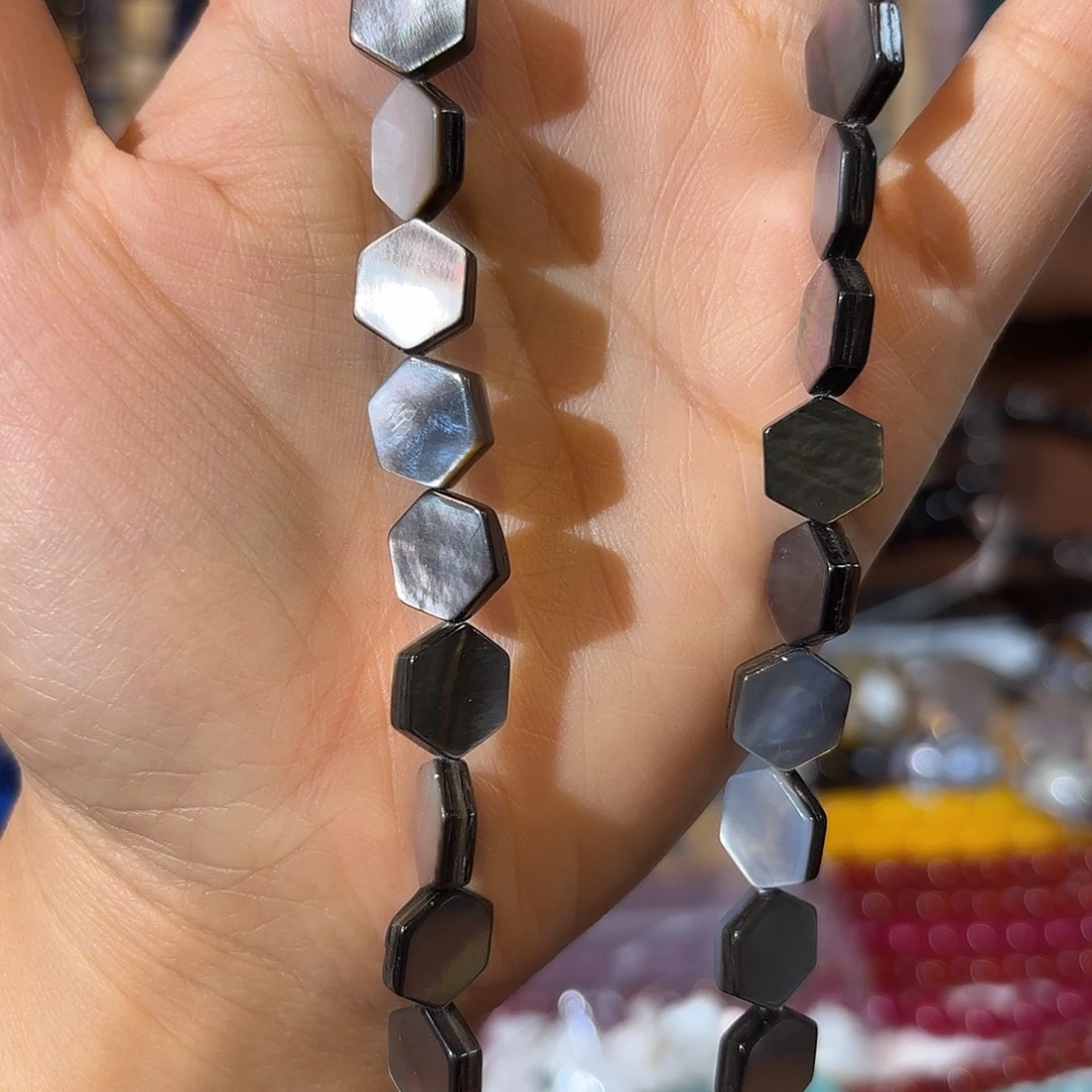 玛瑙/玉髓未镶嵌珠宝半成品黑贝六边形卡10一条