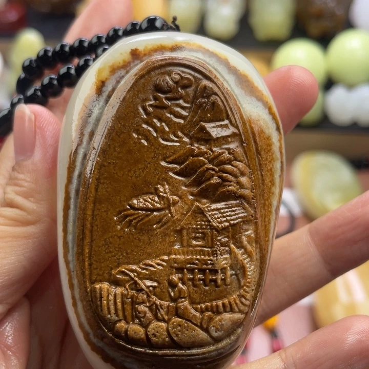 坤***哥石材天然古青石手把件