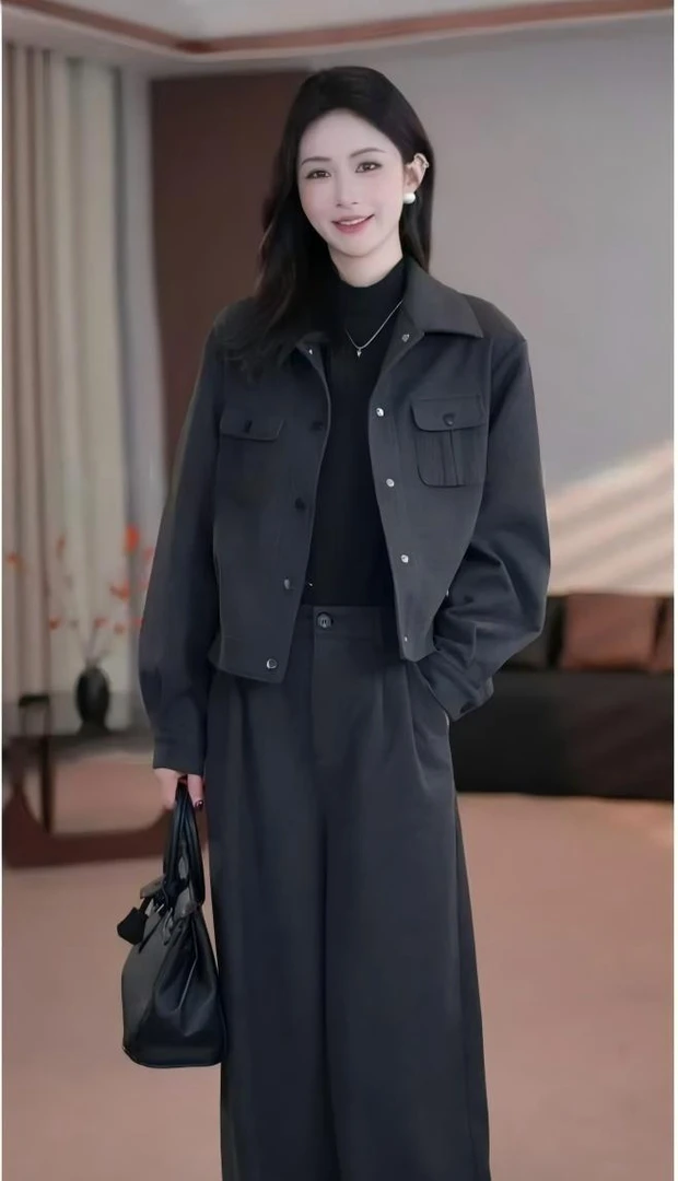 时尚套装夹克上衣翻领时尚复古休闲洋气百搭短外套秋季显瘦气质