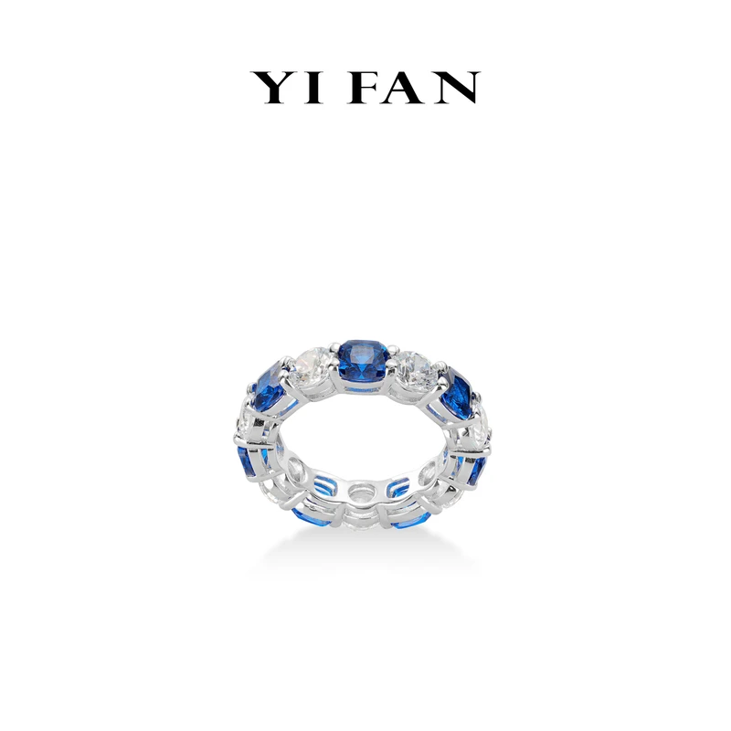 925银合成锆石戒指 1189-设计师款捕梦网蓝白相间排戒时尚戒指