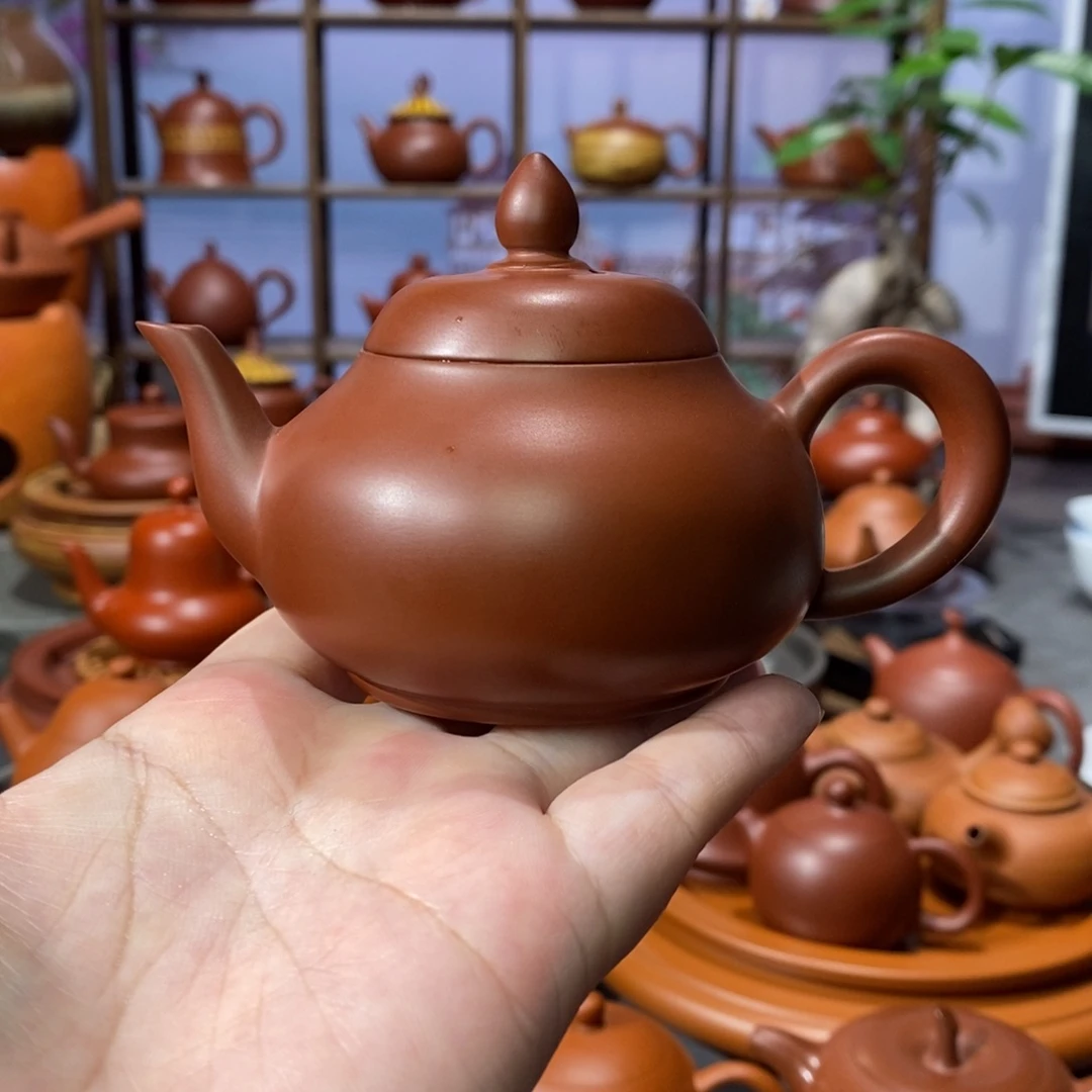 茶壶朱泥章淑煌朱泥三弯矮梨壶120c