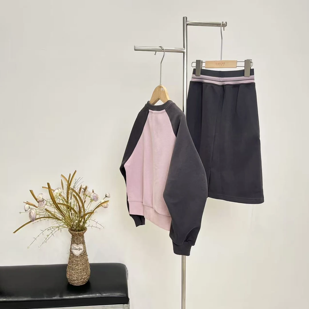 秋冬女童粉色拼色裙套装  3032友系