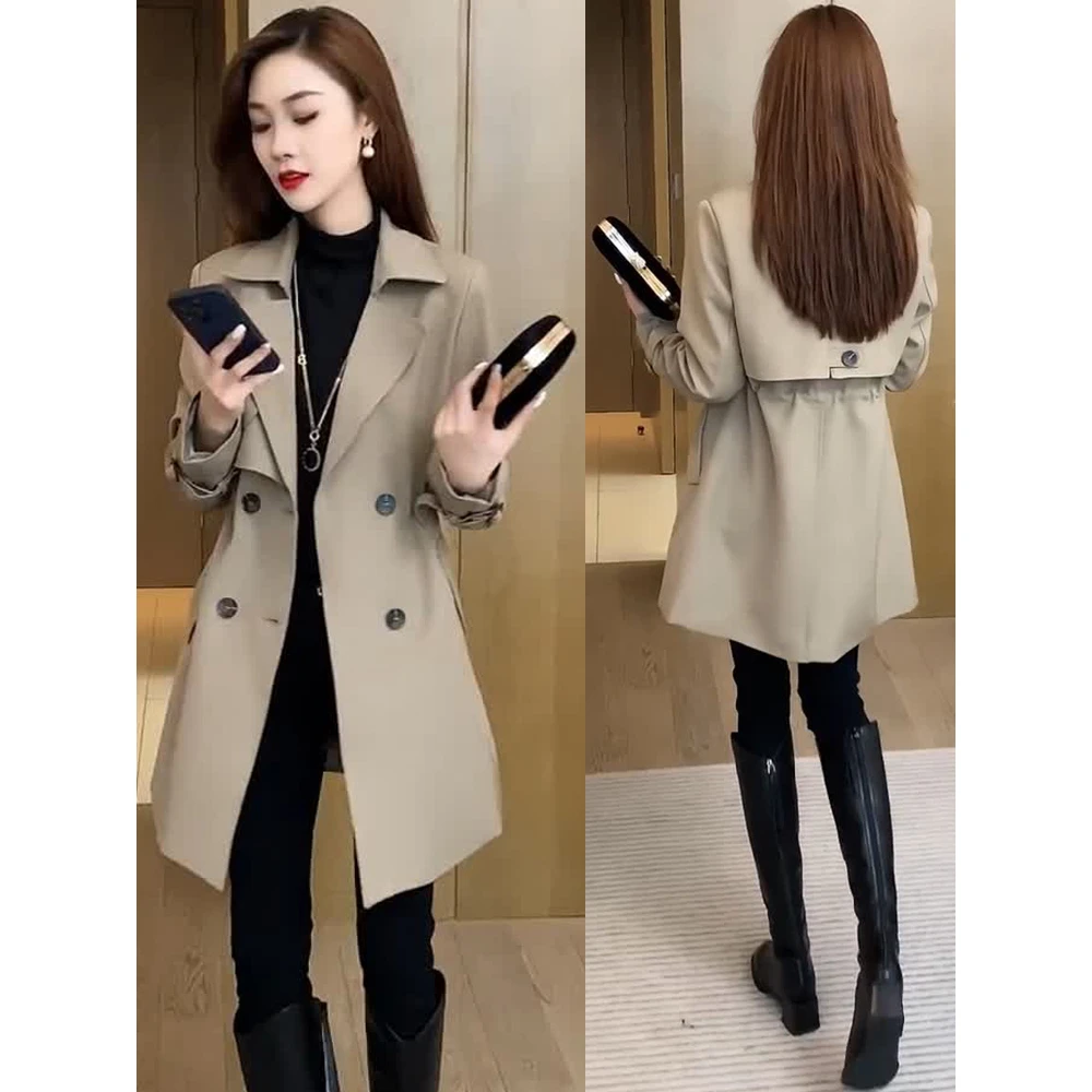 啄木鸟中长款秋季风衣女百搭网红长款显瘦雅丹风大地色风衣