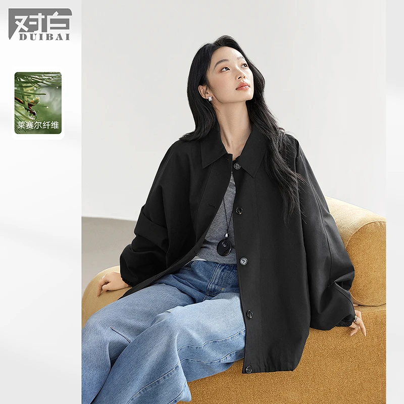 【达人专属】D01对白莱赛尔蝙蝠袖翻领短外套廓形抽绳上衣FDW096